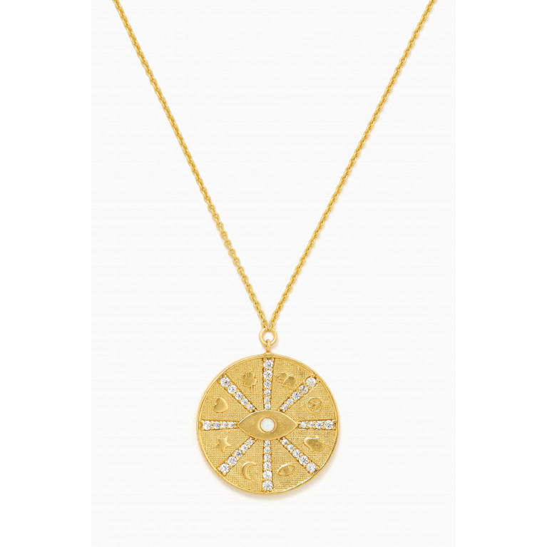 Tai Jewelry - Pavé Crystal Coin Pendant Necklace in Gold-plated Brass
