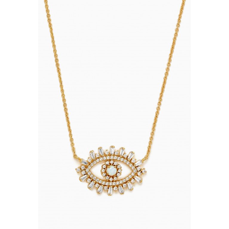 Tai Jewelry - Evil Eye Crystal & Opal Necklace in Gold-plated Brass