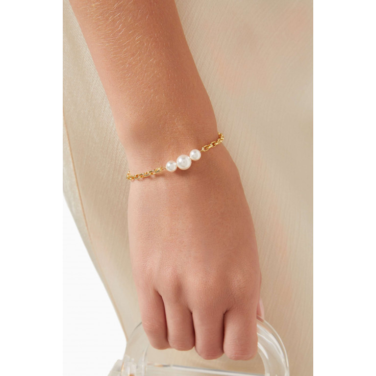 Tai Jewelry - 3-pearl Chain Bracelet in Gold-plated Brass