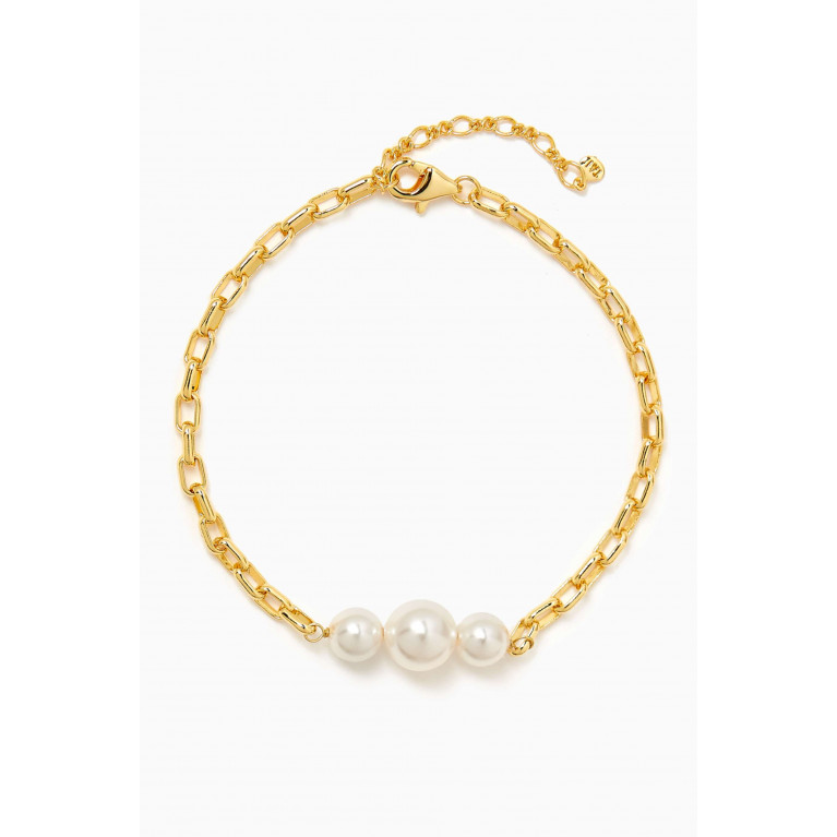 Tai Jewelry - 3-pearl Chain Bracelet in Gold-plated Brass