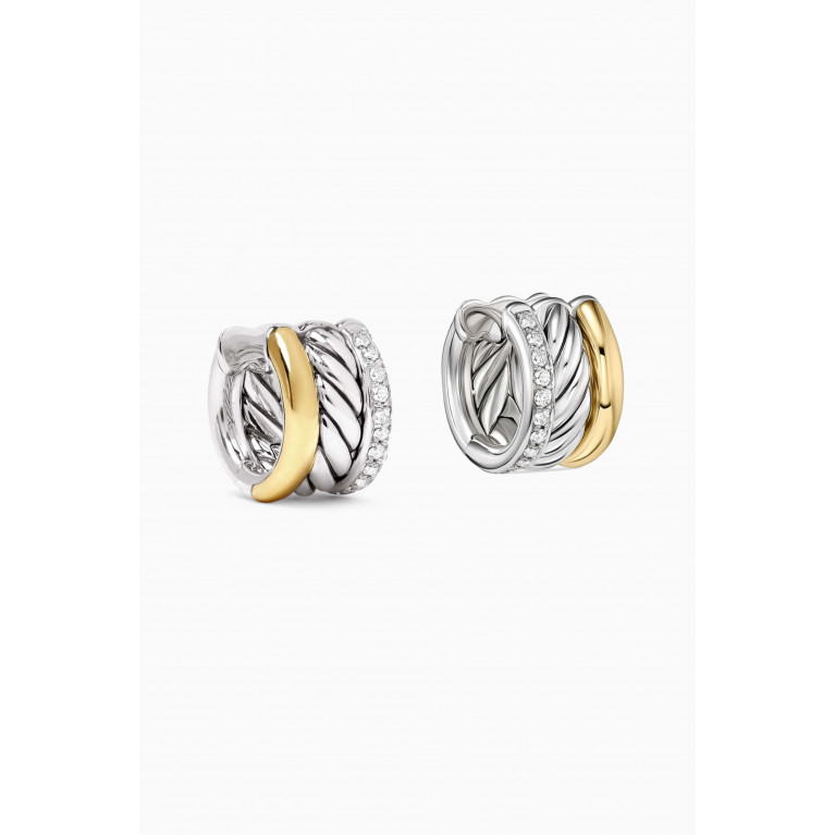 David Yurman - DY Mercer™ Diamond Huggie Earrings in Sterling Silver & 18kt Gold