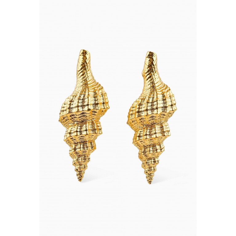 Lynyer - Thalassa Spiral Shell Earrings in 24kt Gold-plated Brass