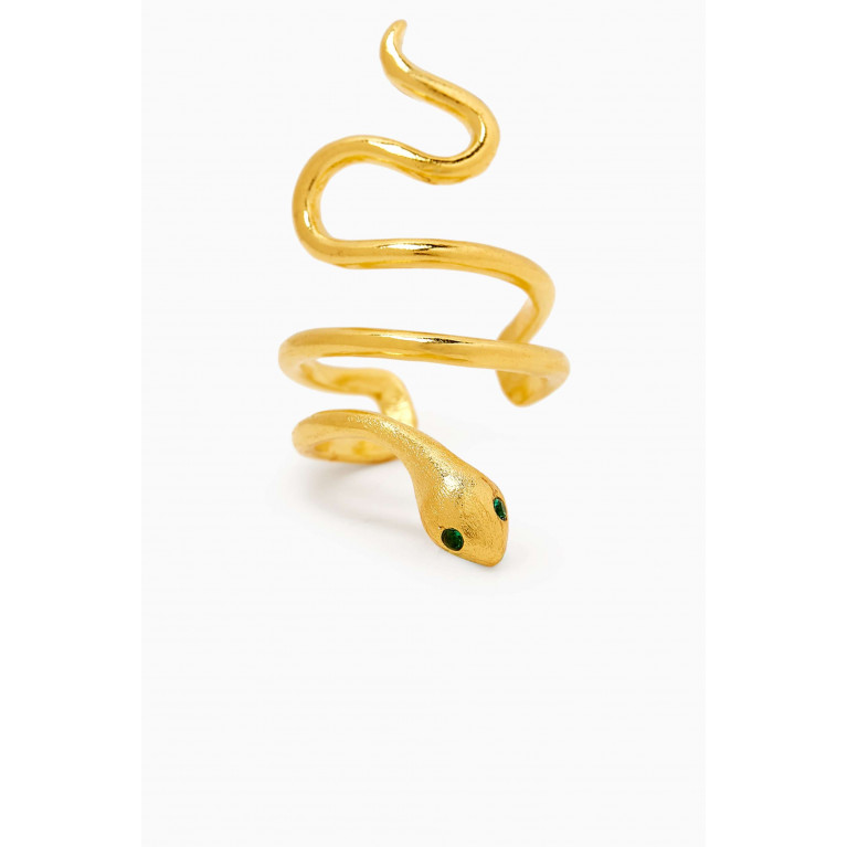 Lynyer - Snake Crystal Open Ring in 24kt Gold-plated Brass