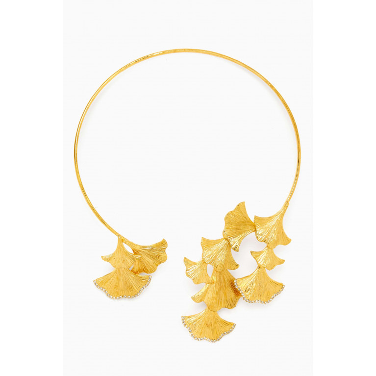 Lynyer - Enchanted Flora Collar Necklace in 24kt Gold-plated Brass