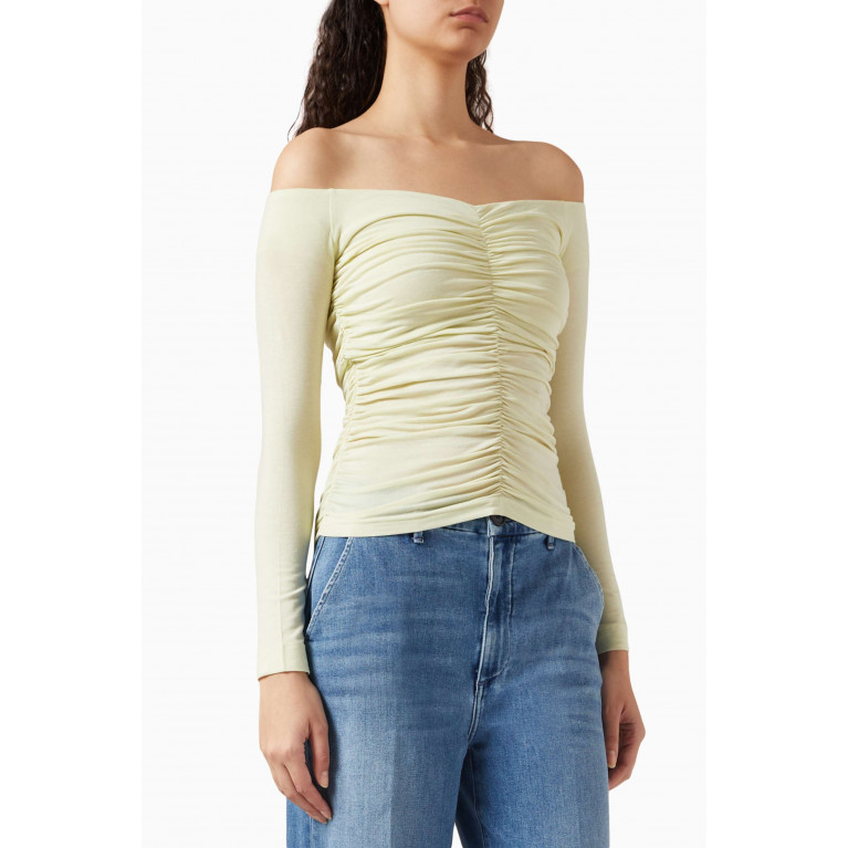 Ninety Percent - Agra Ruched Off-the-shoulders Top in Tencel Green