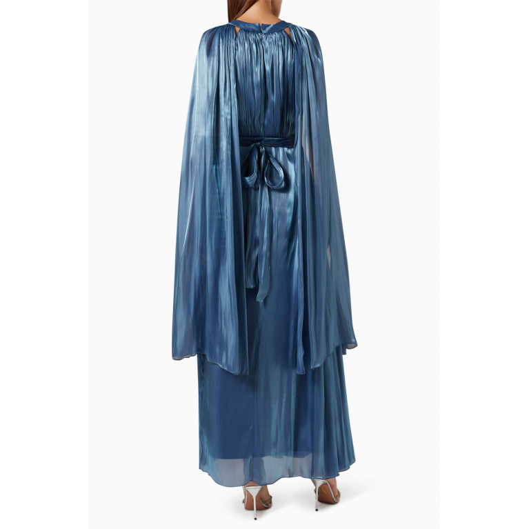 Amri - Pleated Cape-sleeve Maxi Dress Blue