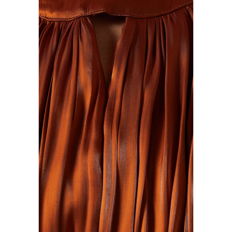 Amri - Pleated Cape-sleeve Maxi Dress Brown