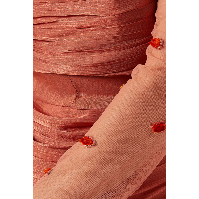 Amri - Embroidered Off-shoulder Draped Maxi Dress Orange