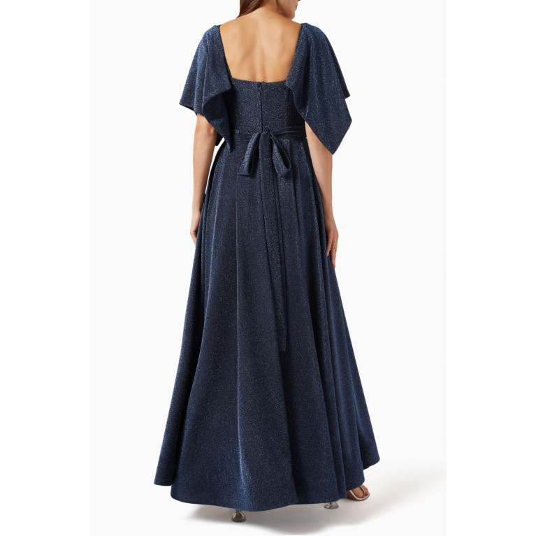Amri - Belted A-line Maxi Dress Blue