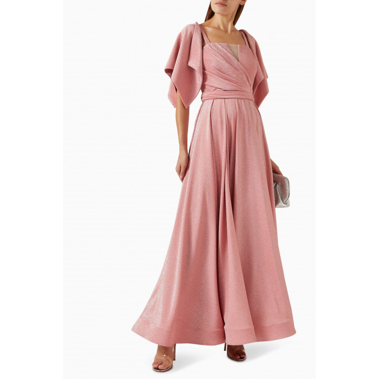 Amri - Belted A-line Maxi Dress Pink