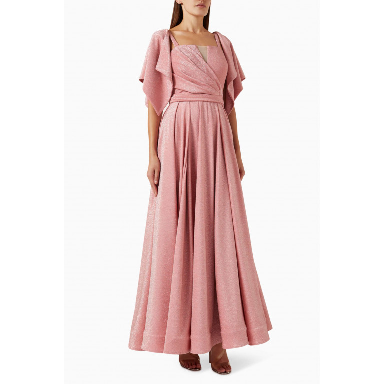 Amri - Belted A-line Maxi Dress Pink
