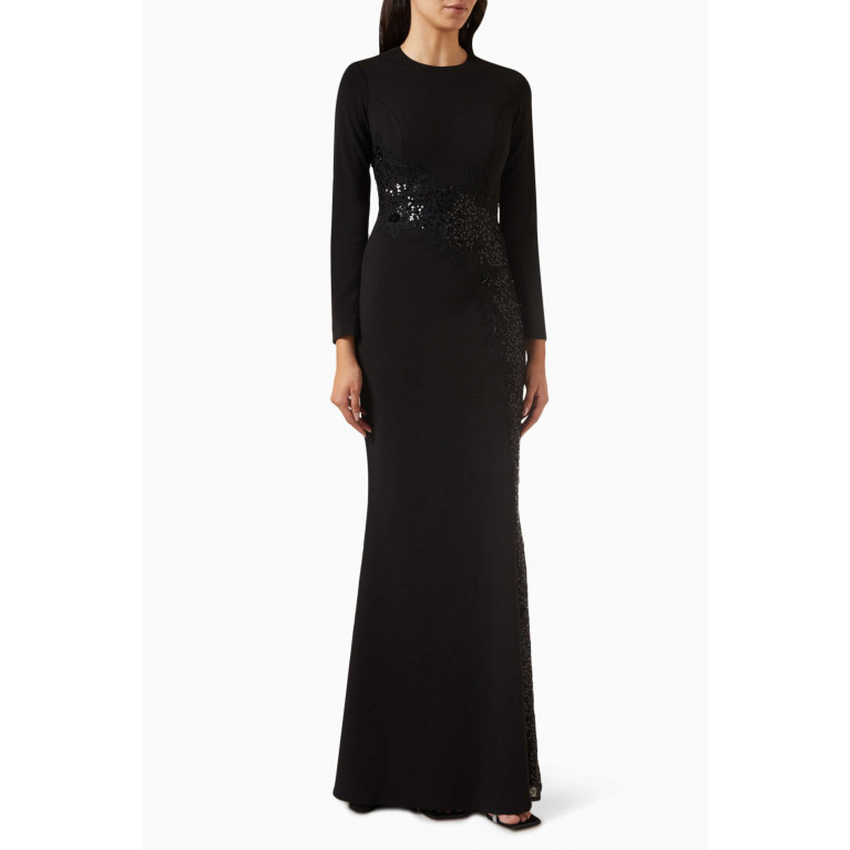 Teri Jon - Sequin-embellished Gown in Stretch Crepe