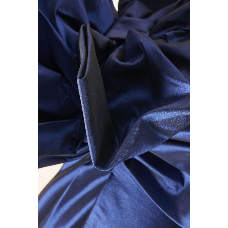 Teri Jon - One Shoulder Bow Trim Side Gown in Stretch Taffeta