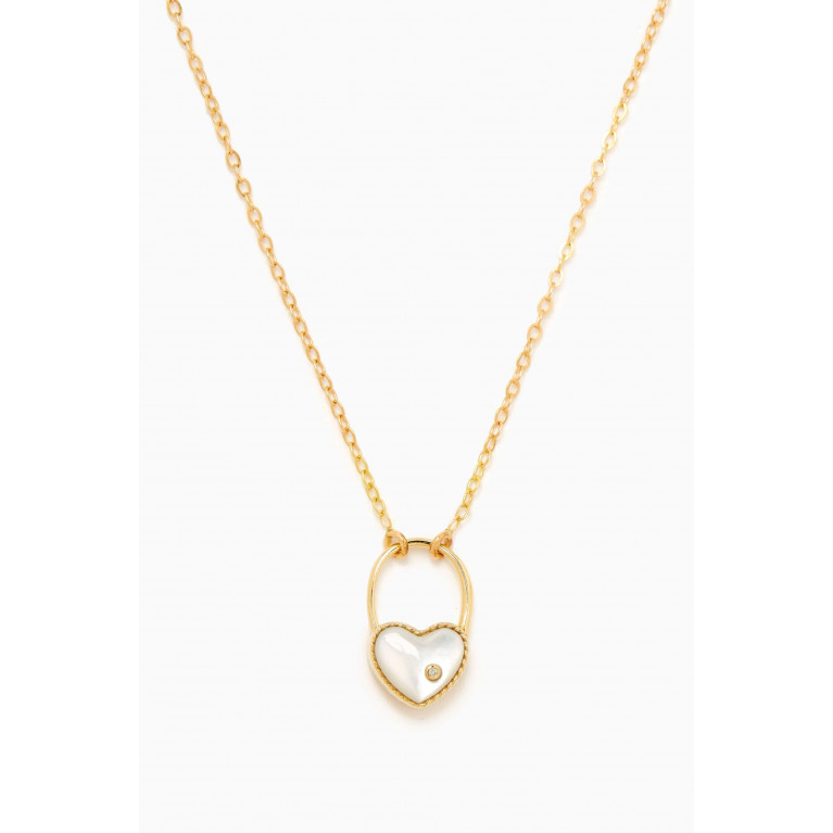 Yvonne Leon - Padlock Heart Mother-of-Pearl & Diamond Pendant Necklace in 9kt Gold