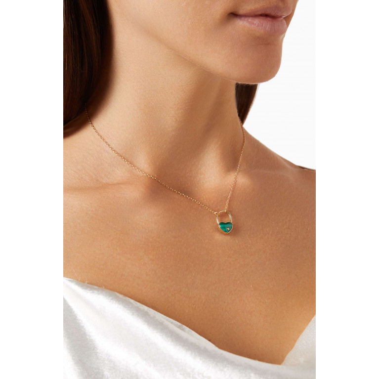 Yvonne Leon - Padlock Heart Malachite & Diamond Pendant Necklace in 9kt Gold