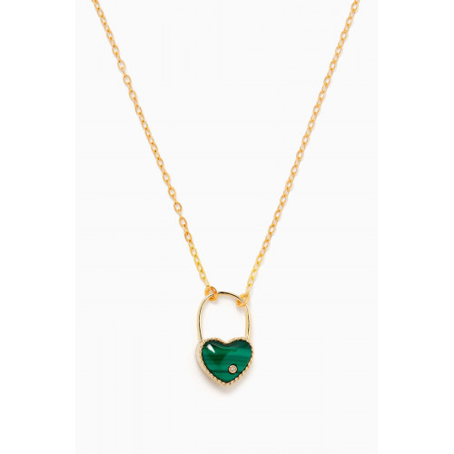 Yvonne Leon - Padlock Heart Malachite & Diamond Pendant Necklace in 9kt Gold
