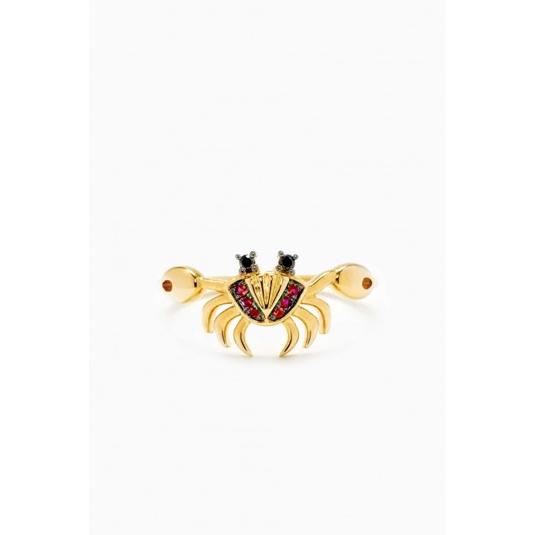 Yvonne Leon - Mini Crab Diamond & Ruby Ring in 9kt Yellow Gold