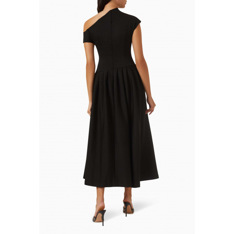 CHATS by C.Dam - Butler One-shoulder Pleated Dress in Jersey Black