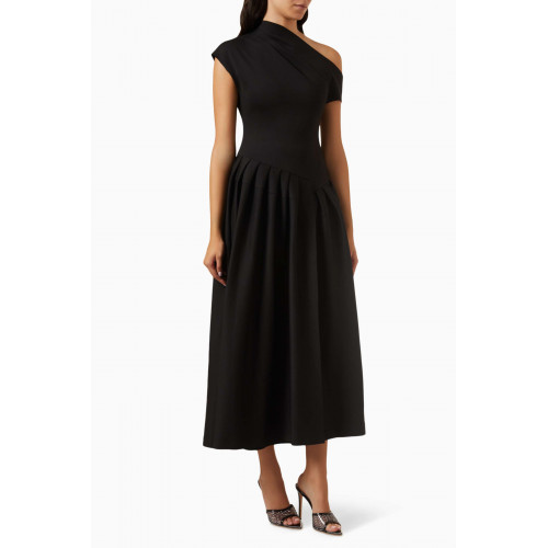 CHATS by C.Dam - Butler One-shoulder Pleated Dress in Jersey Black