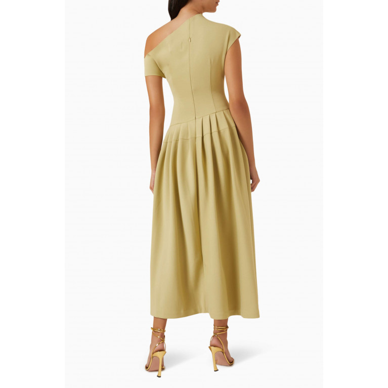 CHATS by C.Dam - Butler One-shoulder Pleated Dress in Jersey Green