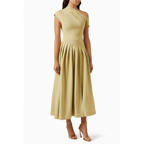 CHATS by C.Dam - Butler One-shoulder Pleated Dress in Jersey Green