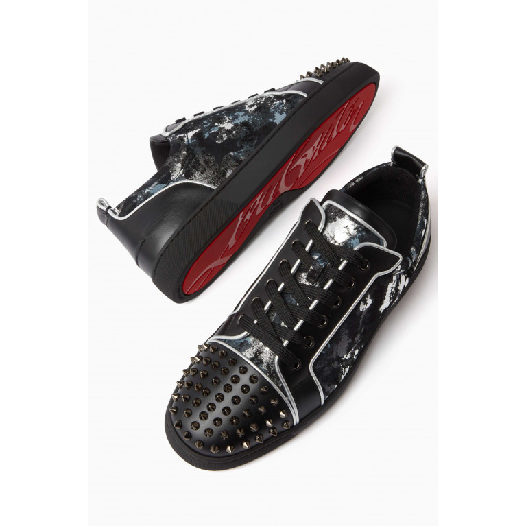 Christian Louboutin - Louis Junior Spikes Low-top Sneakers in Calf Leather Black