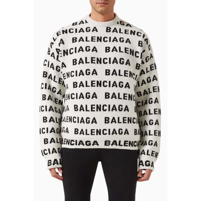 Balenciaga - All-over Logo Crewneck Sweater in Wool