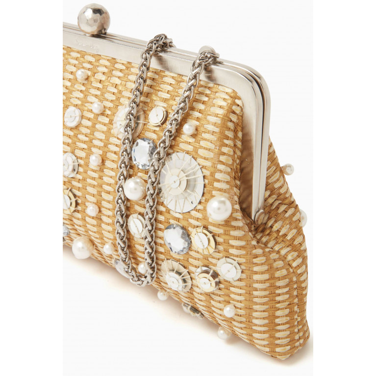 Sarah's Bag - Limpets Classic Medium Beaded Clutch in Straw