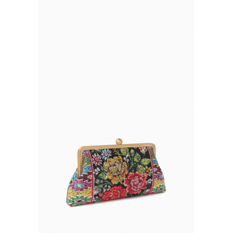 Sarah's Bag - Calligraphy Beaded Clutch in Floral Jacquard Canvas