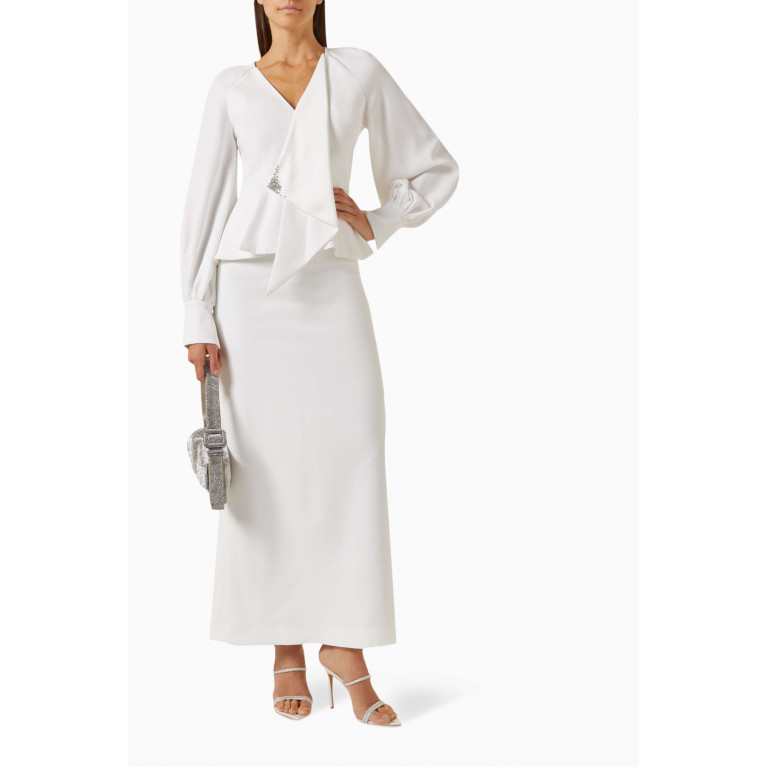 Gizia - Embellished Draped Top in Crepe White