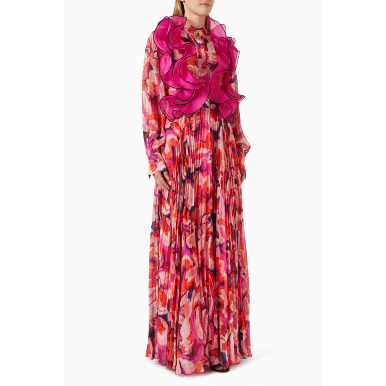 Gizia - All-over Print Ruffled Maxi Dress in Organza & Chiffon
