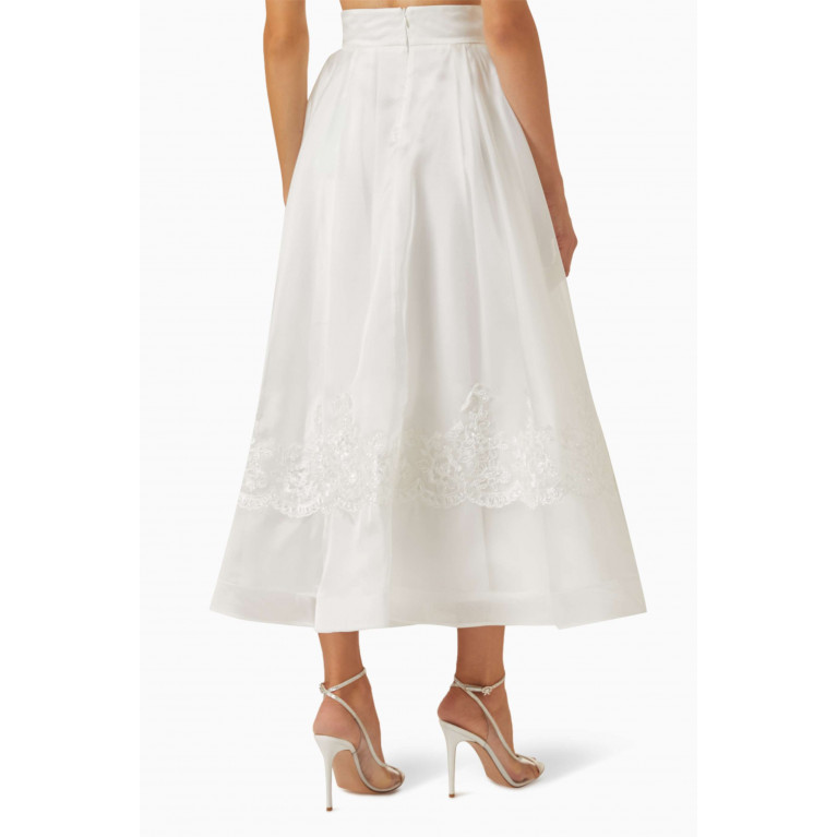 Gizia - Lace-embroidered Midi Skirt in Organza White