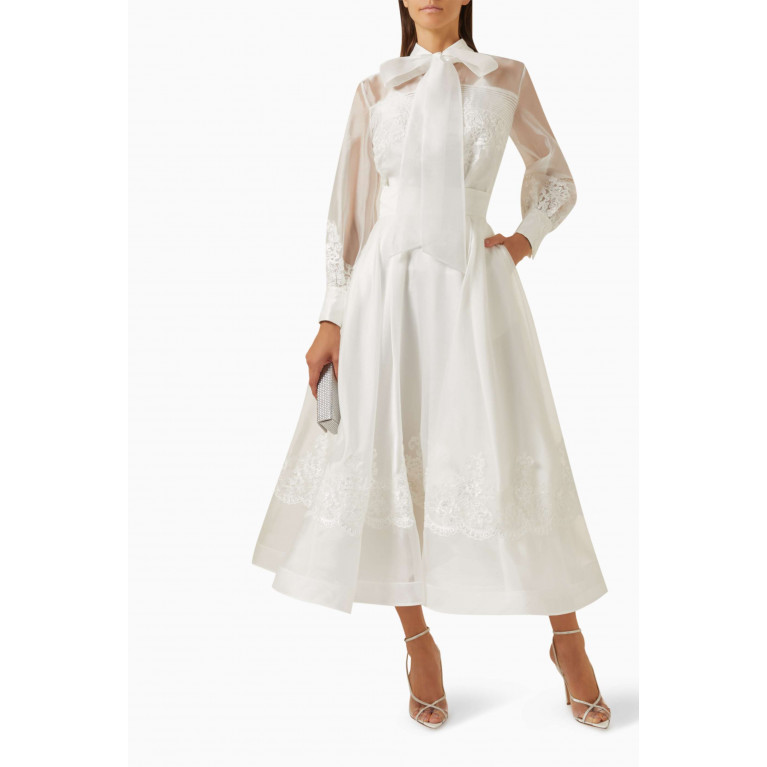 Gizia - Lace-embroidered Midi Skirt in Organza White