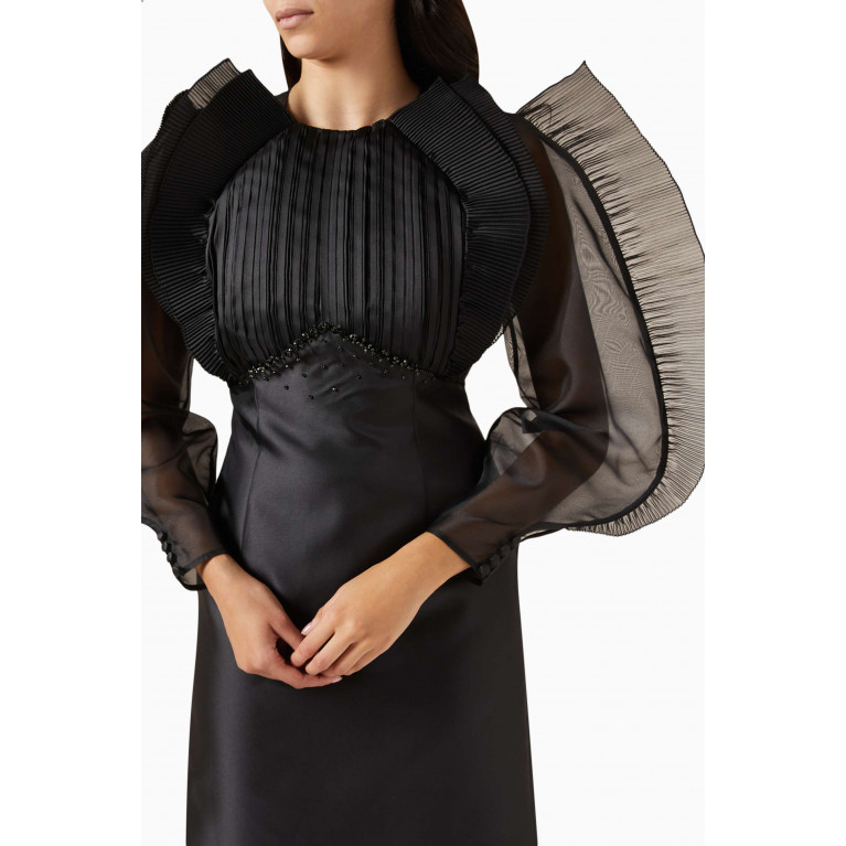 Gizia - Plissé-detailed Column Maxi Dress Black