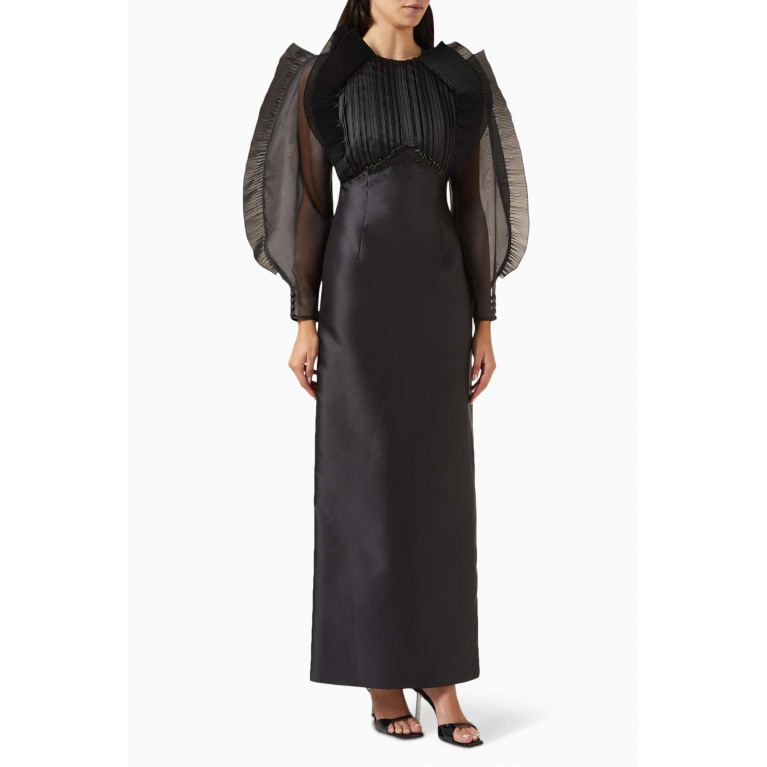 Gizia - Plissé-detailed Column Maxi Dress Black