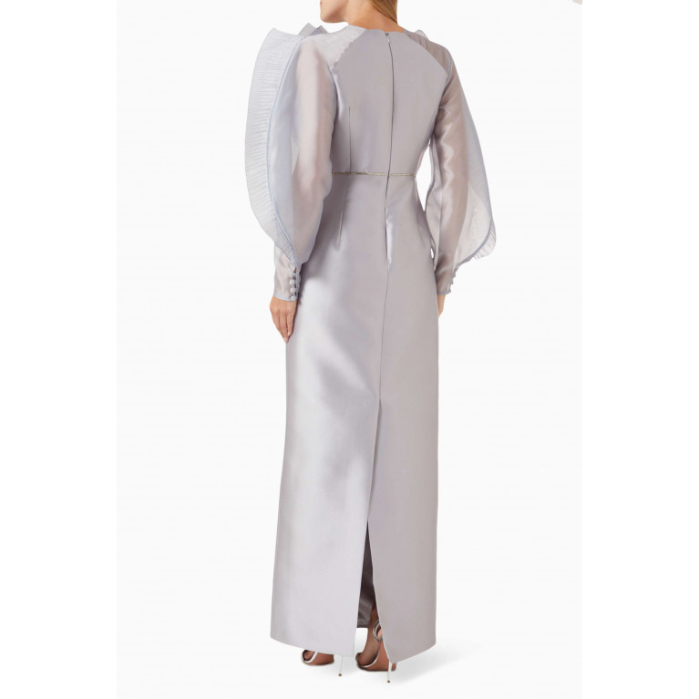 Gizia - Plissé-detailed Column Maxi Dress Grey