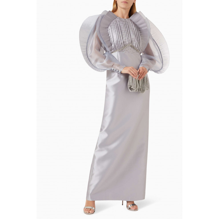 Gizia - Plissé-detailed Column Maxi Dress Grey