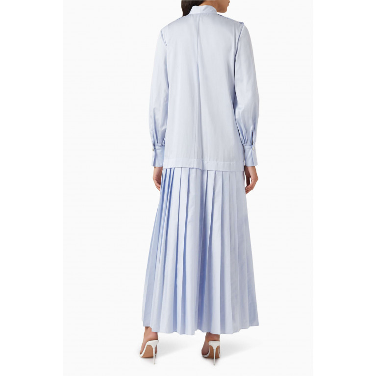 Gizia - Neck-sash Pleated Maxi Dress in Cotton-poplin