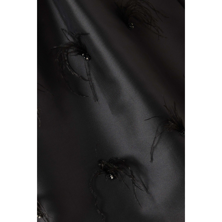 Gizia - Feather-embellished Midi Skirt in Organza Black