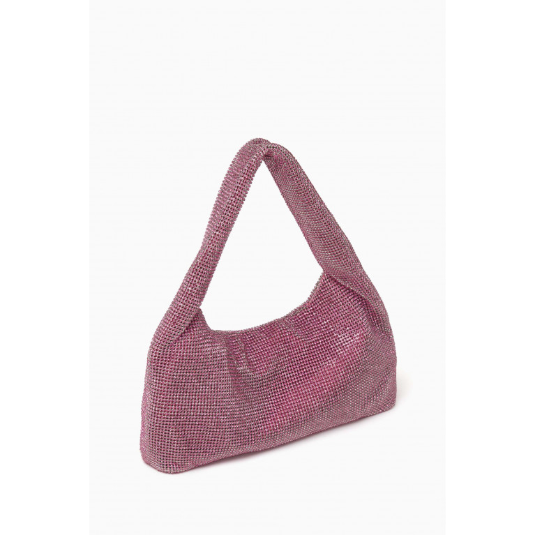 Kara - Mini Armpit Shoulder Bag in Crystal Mesh Pink