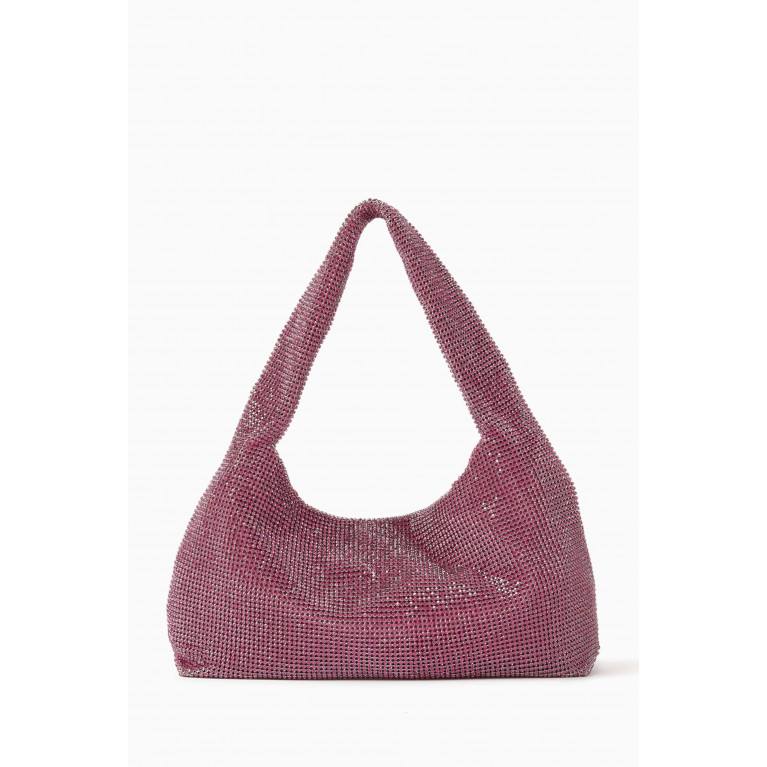 Kara - Mini Armpit Shoulder Bag in Crystal Mesh Pink