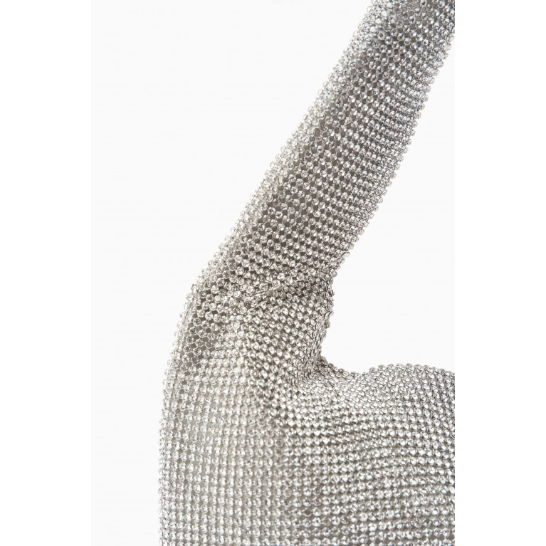 Kara - Mini Armpit Shoulder Bag in Crystal Mesh White