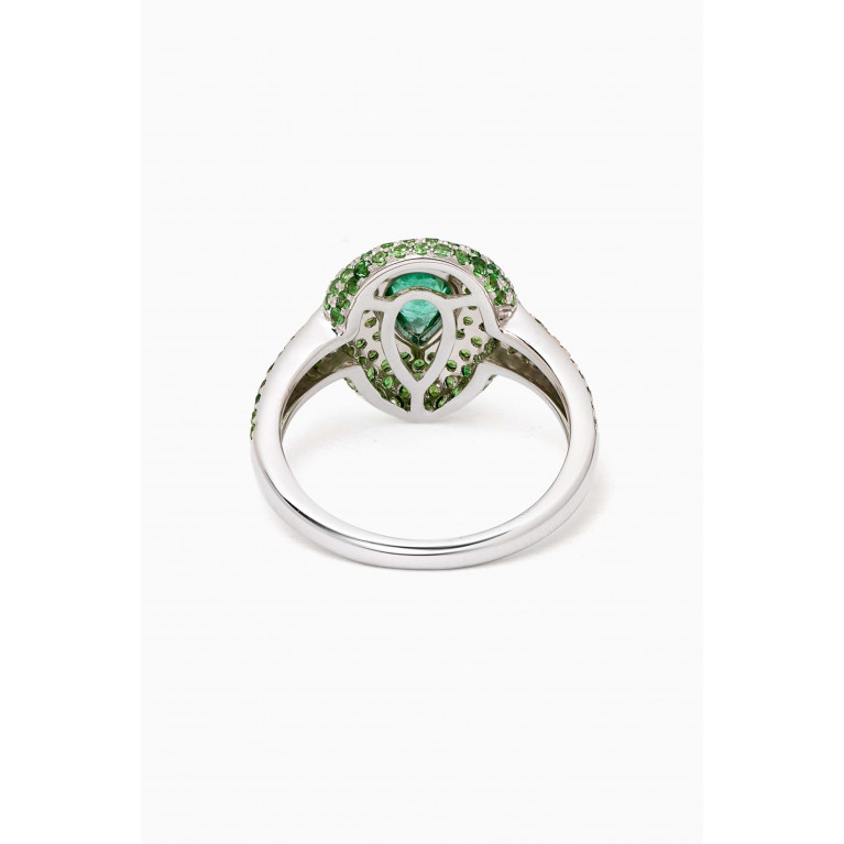 Maison H Jewels - Pear Pavé Emerald Pinky Ring in 18kt White Gold Green