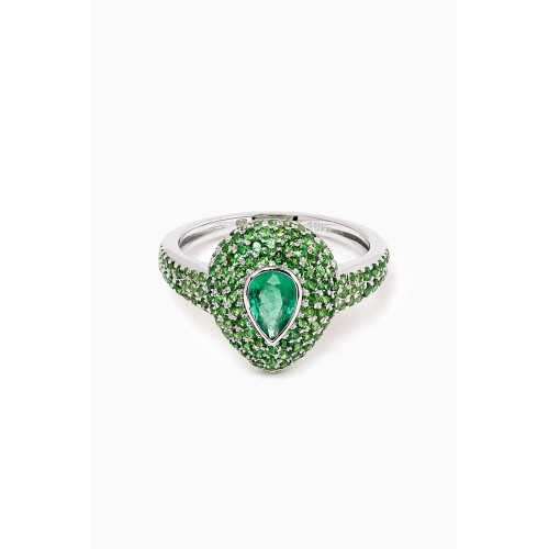 Maison H Jewels - Pear Pavé Emerald Pinky Ring in 18kt White Gold Green