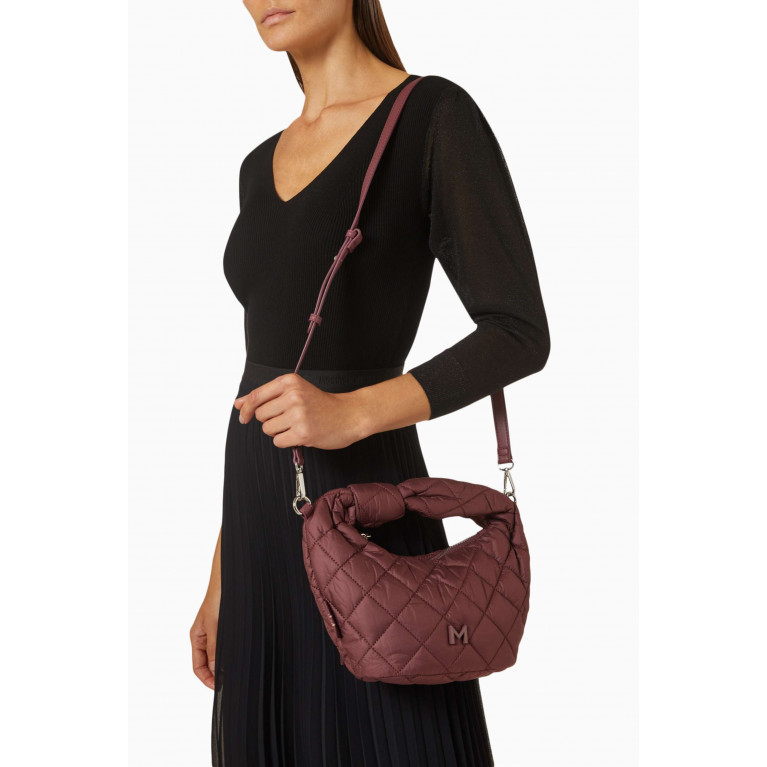 Marella - Small Polso Quilted Hobo Bag in Nylon Burgundy
