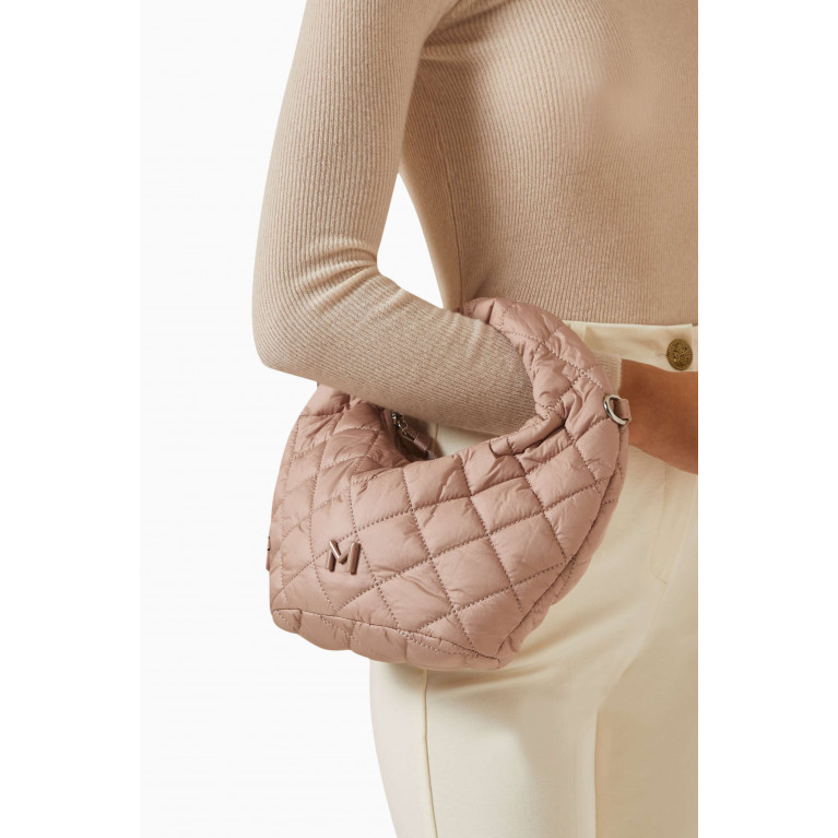 Marella - Small Polso Quilted Hobo Bag in Nylon Pink