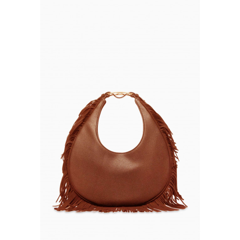 Marella - Medium Tolosa Fringed Hobo Bag in Faux Leather Brown