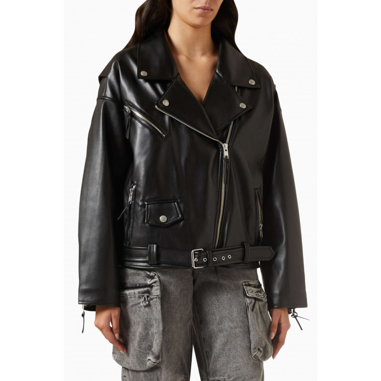 Good American - Oversized Moto Jacket in Faux Leather