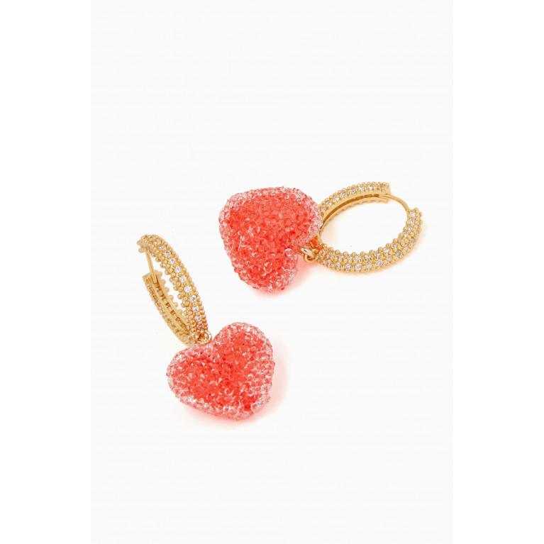 Crystal Haze - Jelly Heart Drop Earrings in 18kt Gold-plated Brass