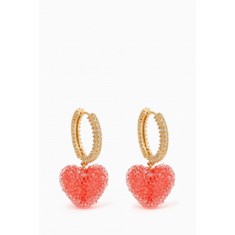 Crystal Haze - Jelly Heart Drop Earrings in 18kt Gold-plated Brass
